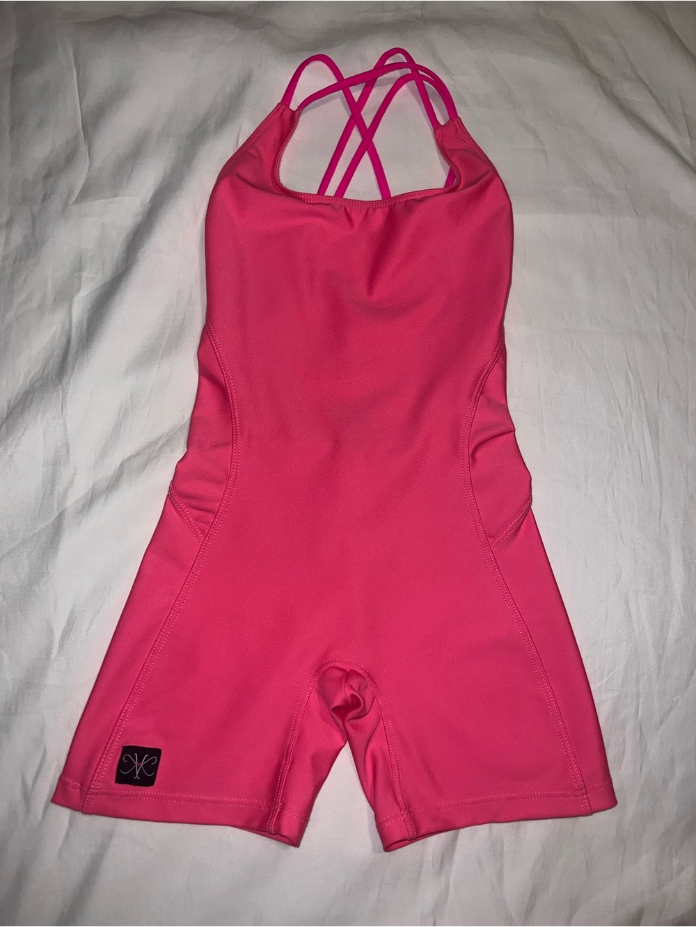 Hot Pink Crossback Kids Dance Costume Short One-Piece